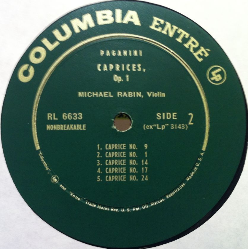 MICHAEL RABIN paganini caprices op 1 LP VG+ RL 6633 Vinyl ORIG DG Rare 