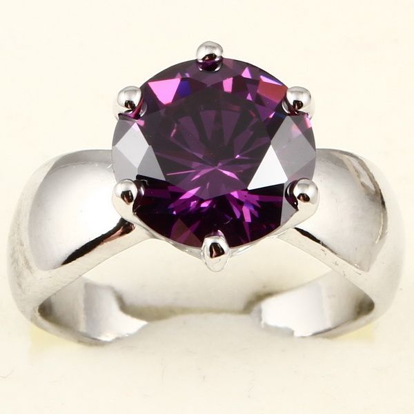 LARGE ROUND CUT PURPLE AMETHYST A074 RING  