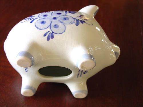 Delft Piggy Bank Blue & White Floral Design Netherlands  