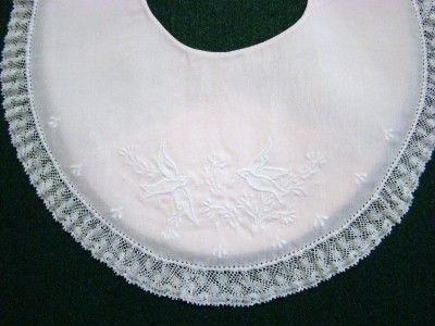 FELTMAN BROTHERS PINK BATISTE BIB W/EMBROIDERY & LACE  