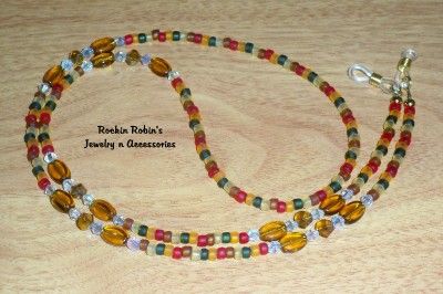 Czech Crystal Eyeglass Chain Holder with Fall/Autumn Colors  