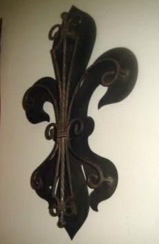 Large Fleur De Lis Wrought Iron WALL DECOR Plaque Metal 24H New 