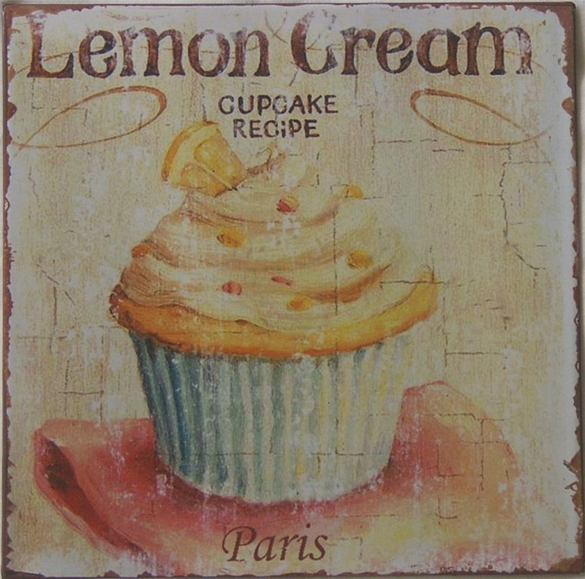 Tin Metal Wall Sign LEMON CREAM CUPCAKE RECIPE Shabby  