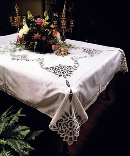 BATTENBURG LACE TABLECLOTH LINEN WHITE 70 ROUND,FLORAL DESIGN,BRAND 