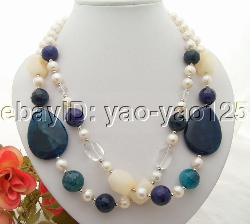 2Strds Pearl&Jasper&Jade&Crystal Necklace  