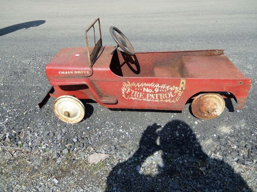 VINTAGE HAMILTON PEDAL CAR JEEP FIRETRUCK ALL ORIGINAL NO. 9 FIRE 