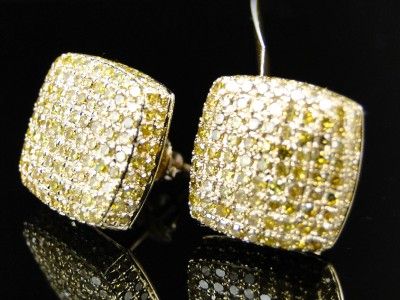 10K ICE CUBE BLOCK CANARY MENS DIAMOND STUD EARRINGS  