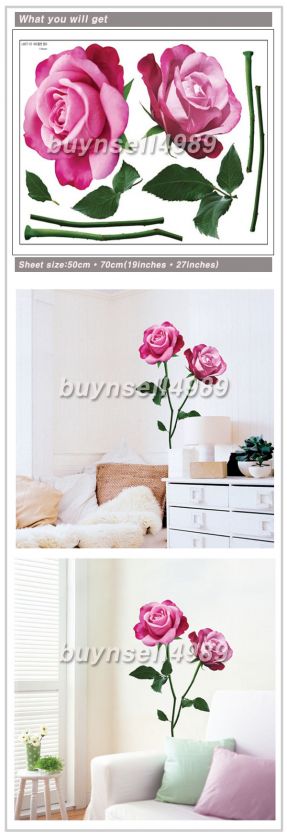 VIOLET ROSE FLOWER WALL DOOR DECALS STICKERS LWST02  