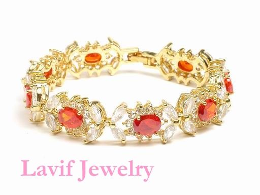 18KGP Orange Floral Sapphire Topaz Bracelet {C943  