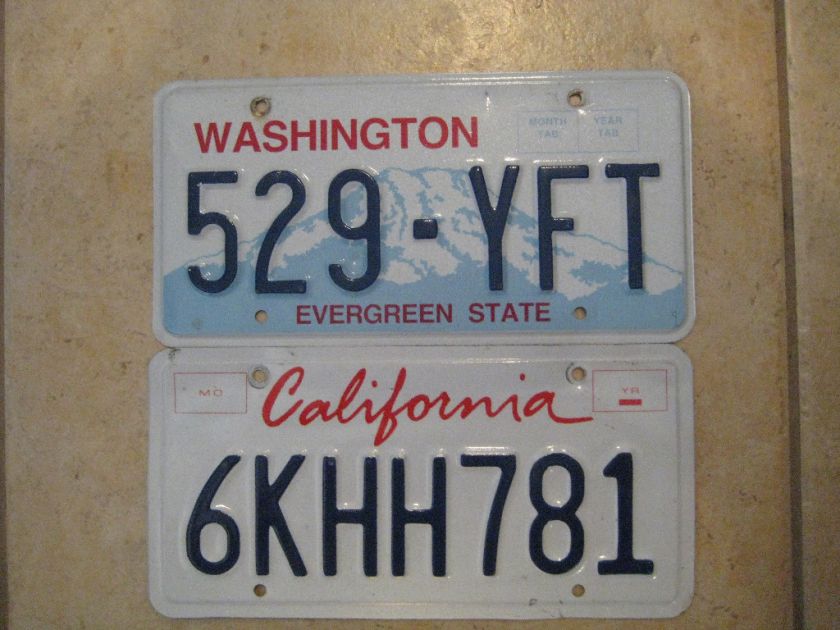 License Plates, Washington & California, 2 pl8s for $5  