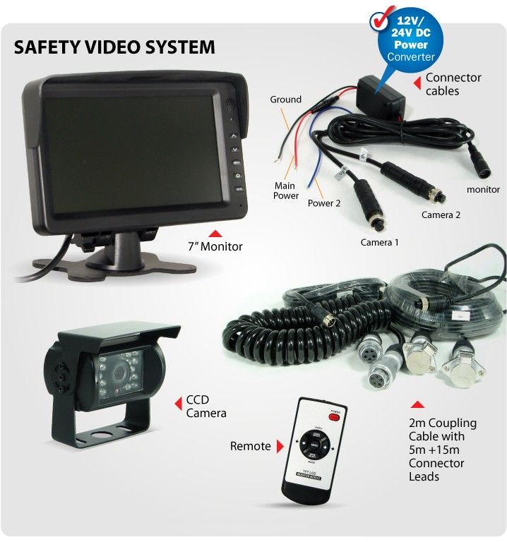 monitor 12V 24V CCD reversing camera + trailer cable  