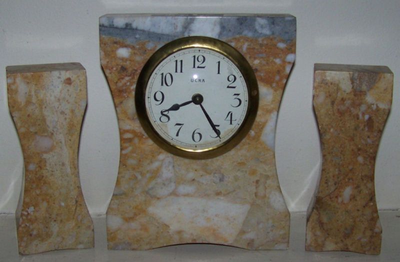 VINTAGE UCRA ART NOUVEAU MARBLE SHELF MANTEL CLOCK  