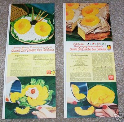 1950s ad Peaches Hollywood Bowl Peach cake recipes AD  