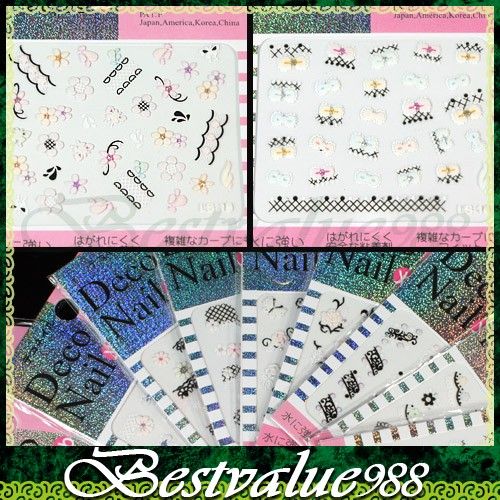 Cute 10 Sheet Mix Design Nail Art 3D Sticker Decals Set  