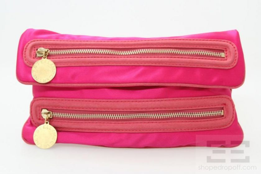 Stella McCartney Hot Pink Satin Double Zipper Clutch Bag  