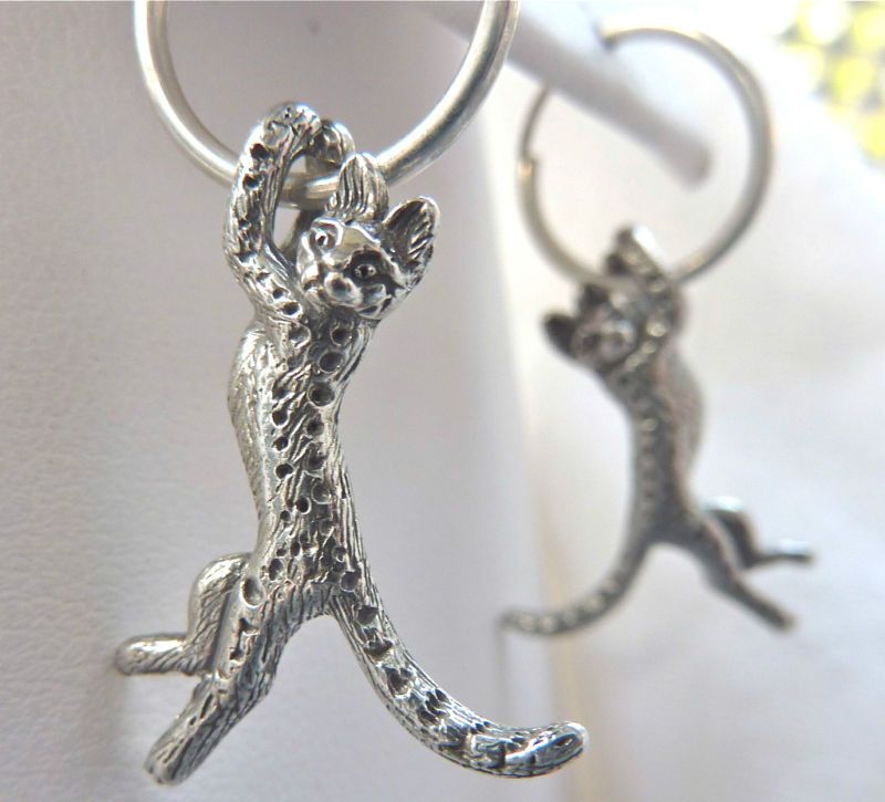 Savannah Cat Tabby Kitty Charm Sterling Handmade Custom  