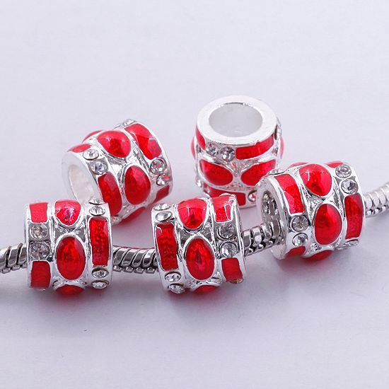 Colourful Enamel Inlay Crystal Silver Pt Tube European Beads Fit Charm 