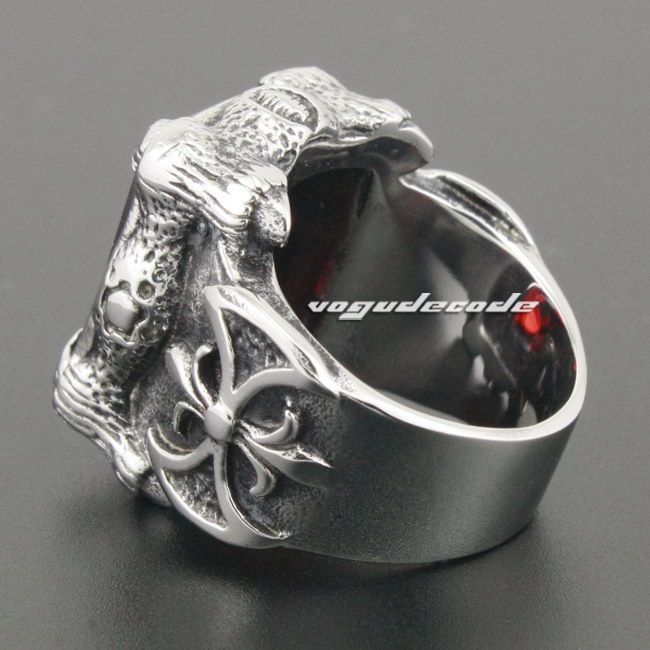 Huge Red Ruby Dragon Claw 316L Stainless Steel Mens Ring 3W001 Biker 