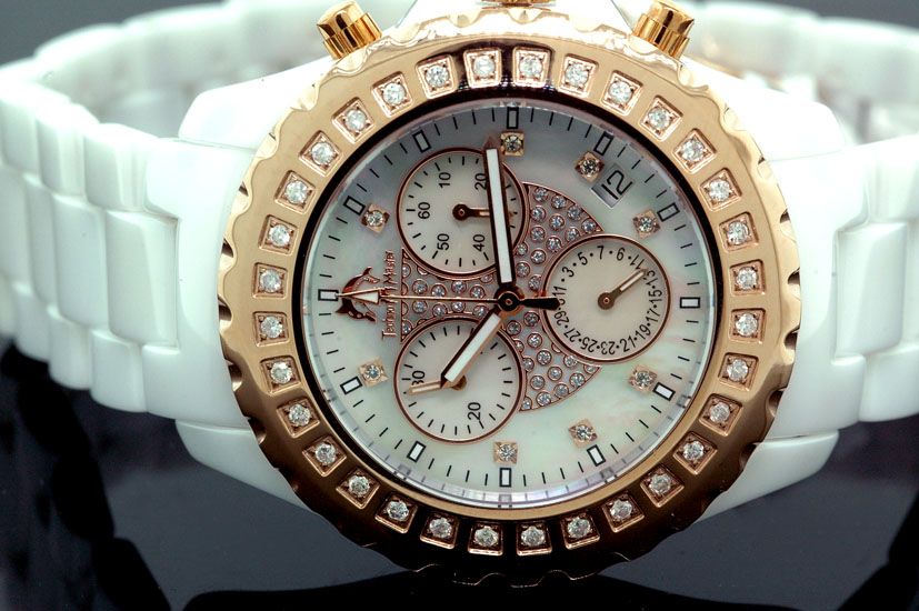 Techno Master Womens White Ceramic Diamond Watch  