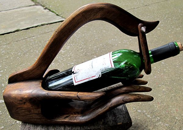 Wood Carving Buddha Hand Figure Home Decor Wine Holder  