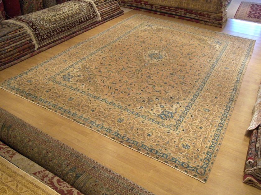  Handmade Muted Colors Antique Carpet Signed Persian Kashan Wool Rug 