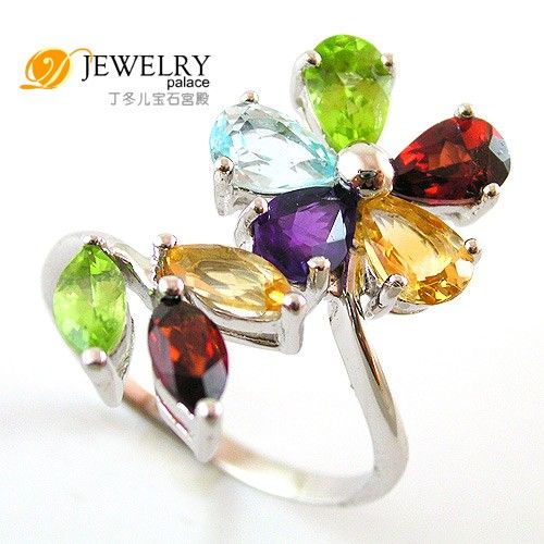   Genuine Amethyst Citrine Garnet Peridot Topaz Ring Sterling 925 Silver