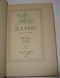 BAMBI. FIRST EDITION w/ Dust Jacket dj 1st children  