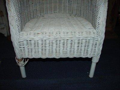 Vintage Childs Kids 3 Piece White Wicker Chairs Furniture  