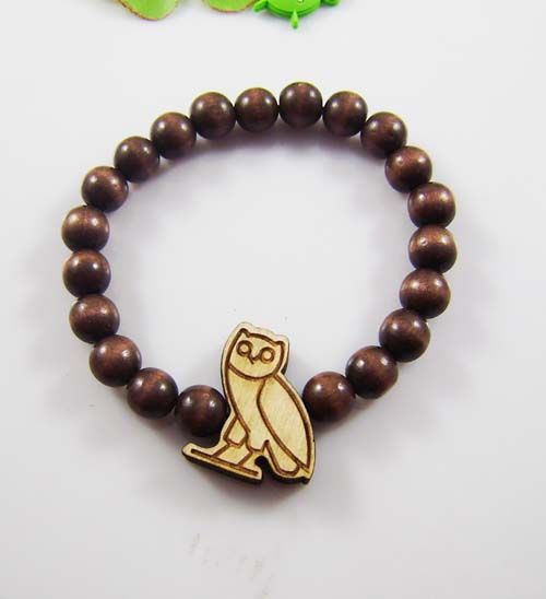 Owl Pendant Good Wood Beads Rosary Bracelet,tank,black,brown,red 